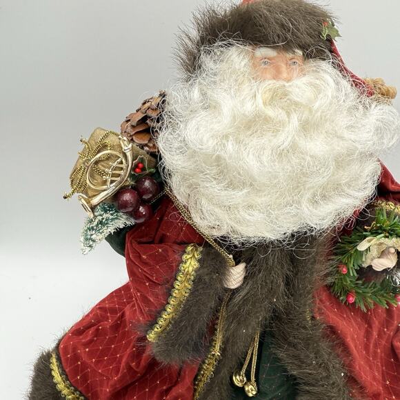 Santa Claus Tree Topper Table Top 14” Tall Red Brown Faux Fur Trim Regal Vtg - Picture 3 of 11